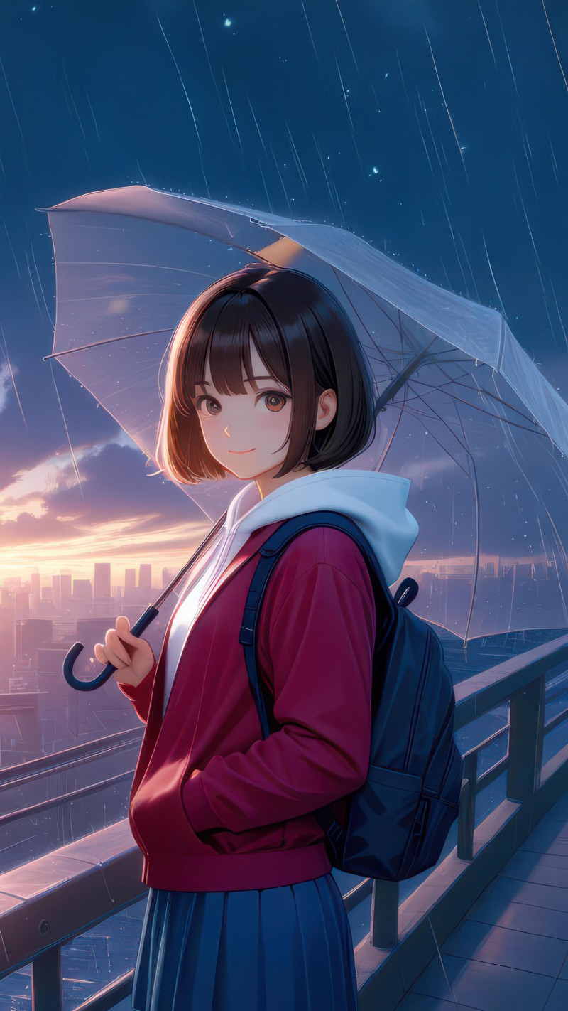 4K mobile wallpaper Girl with Umbrella on Rainy Day - high resolution for Android and iPhone