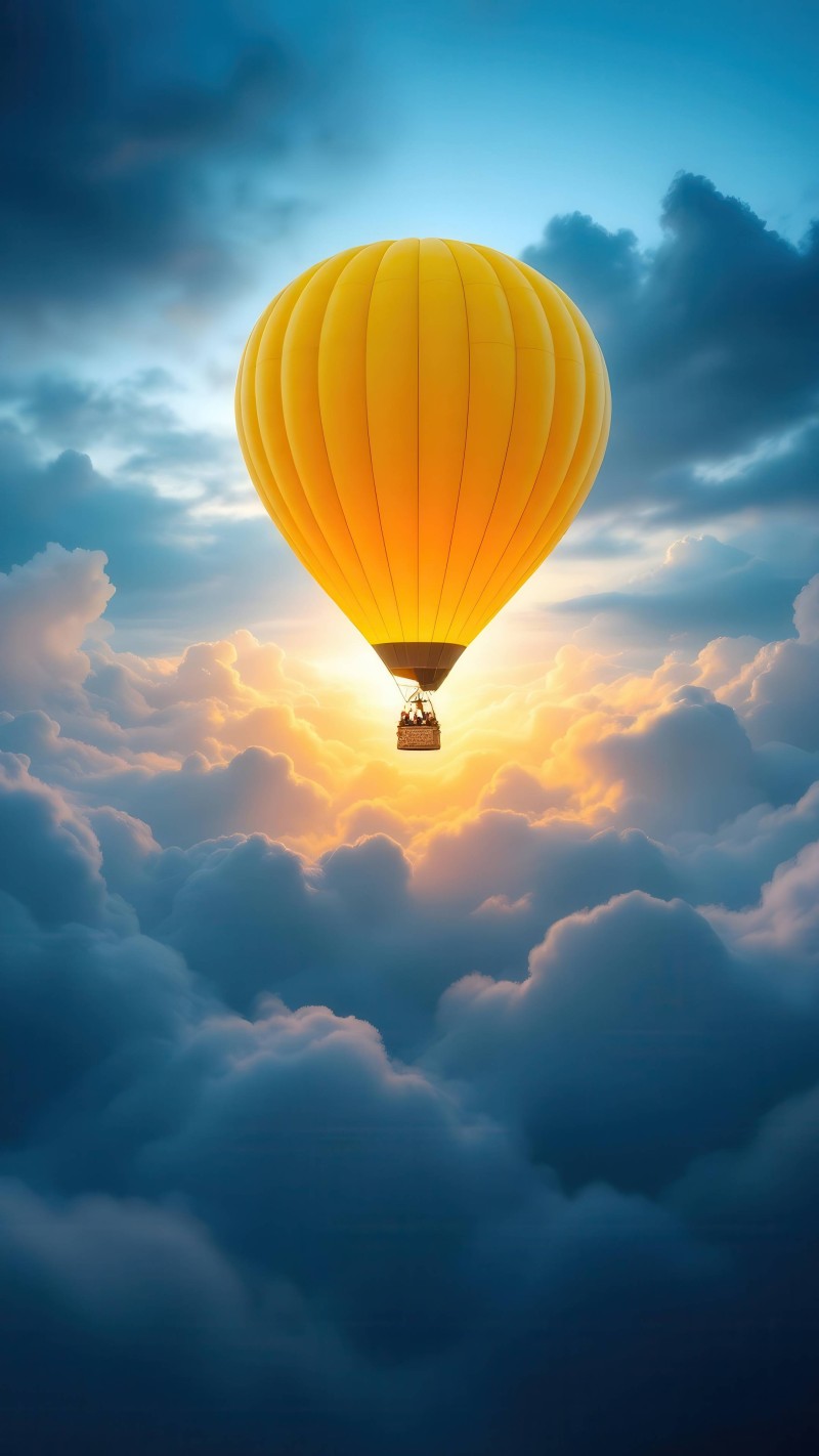 Golden Hot Air Balloon Sunset Flight 4K Sky Wallpaper