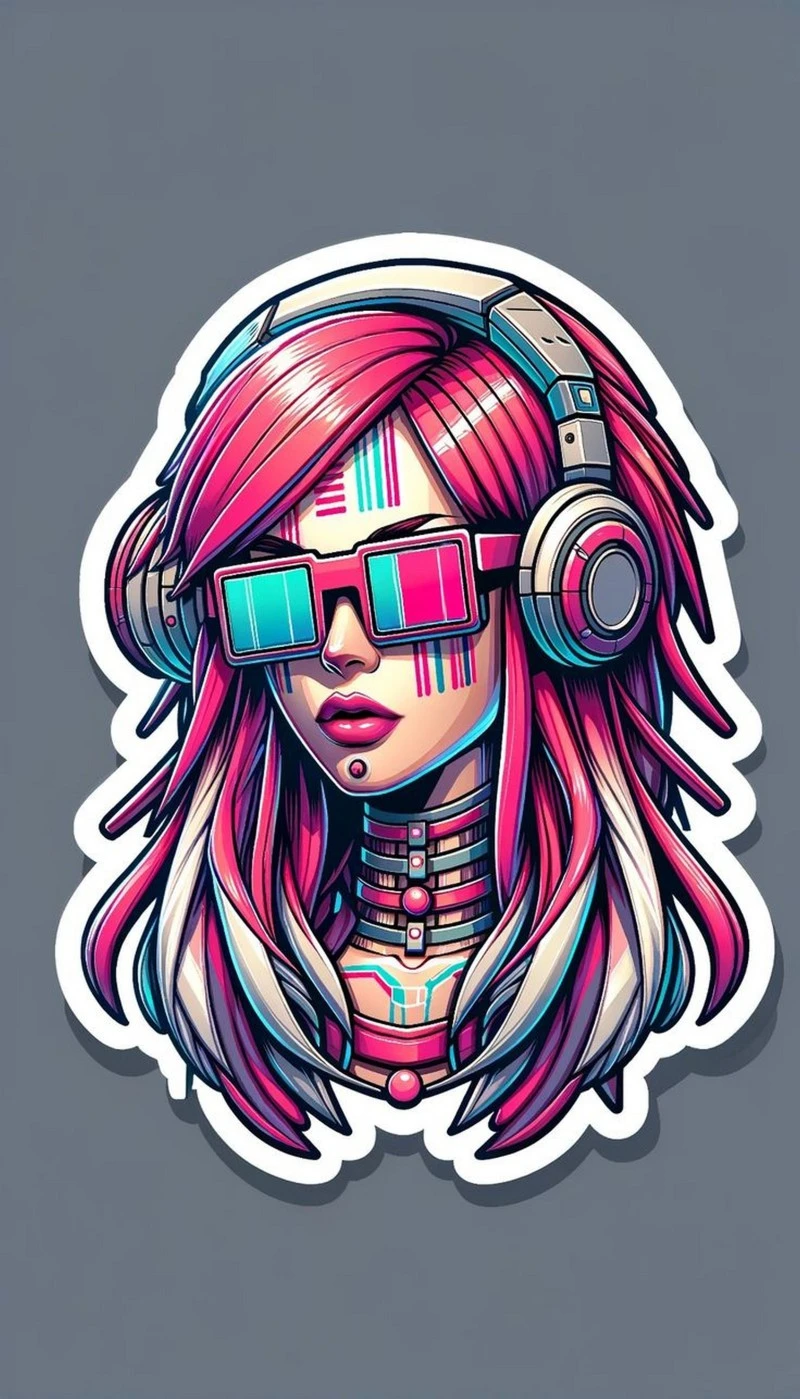 Cyberpunk Girl Sticker 4K Mobile Wallpaper Free Download