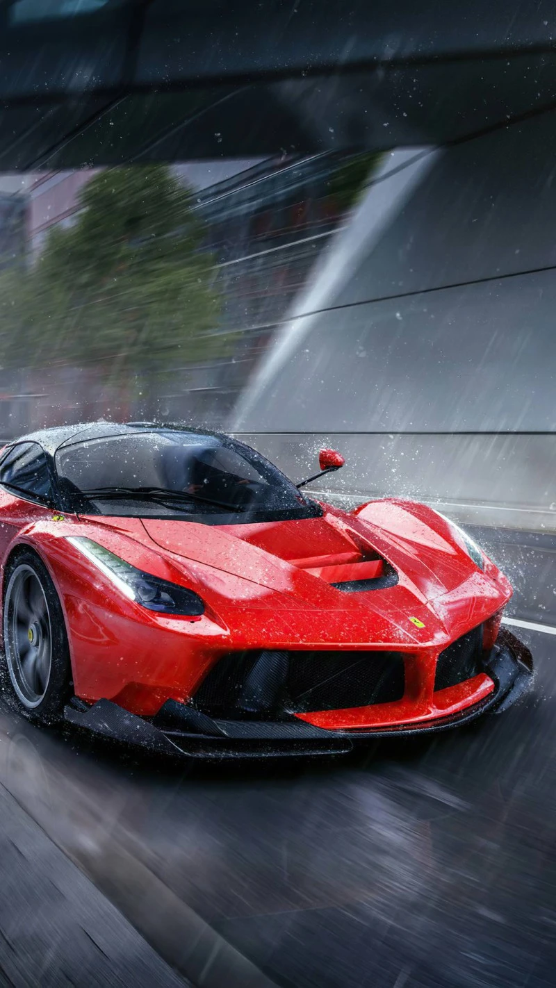 Ferrari in the Rain 4K Mobile Wallpaper