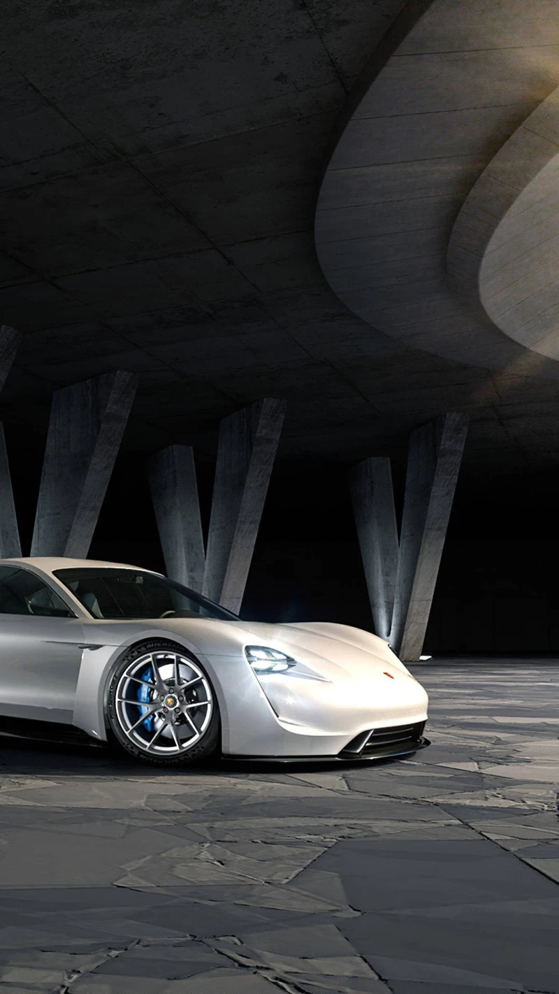 Porsche Taycan in Modern Architecture 4K Mobile Wallpaper