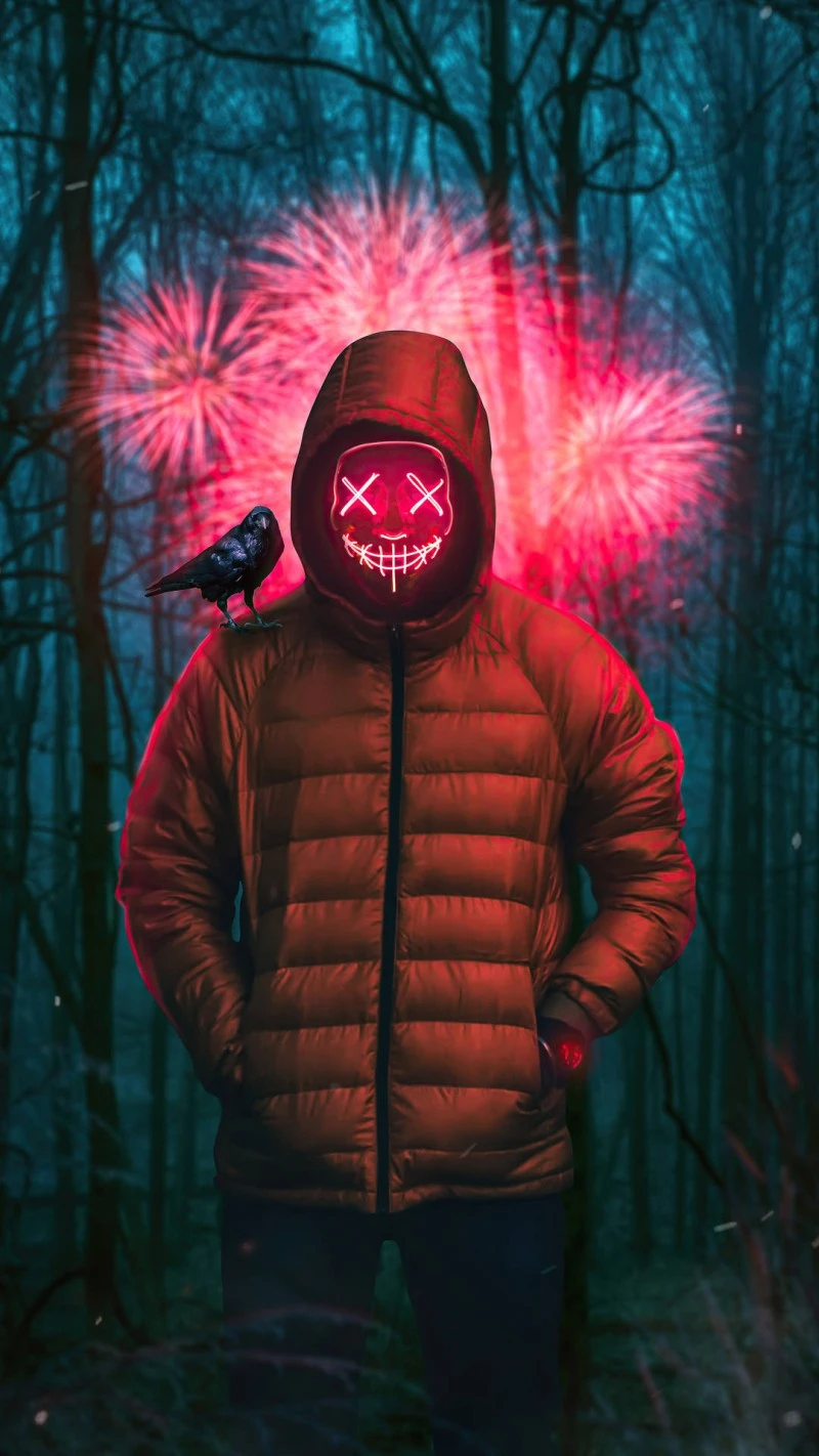 Red Mask in the Forest 4K Mobile Wallpaper