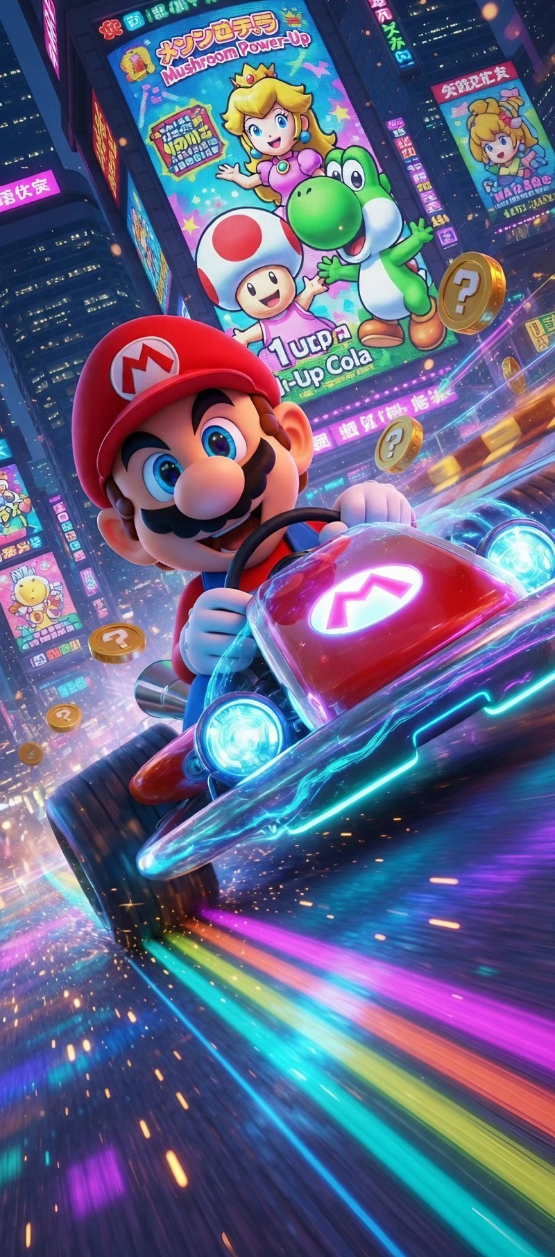 Mario Kart Rainbow Road City Race Wallpaper 4K Rain Wallpaper