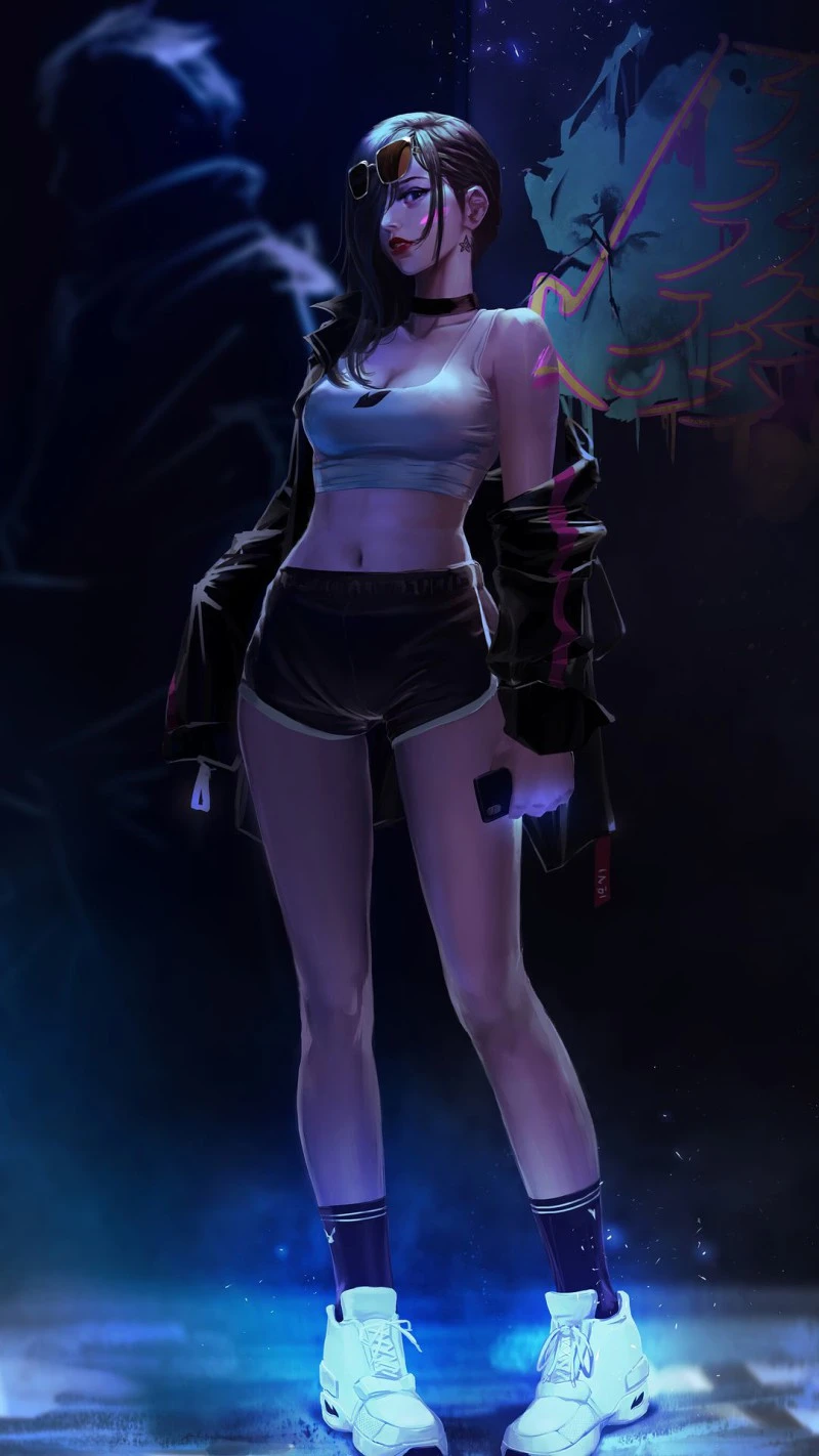 Cyberpunk Girl in the City 4K Mobile Wallpaper