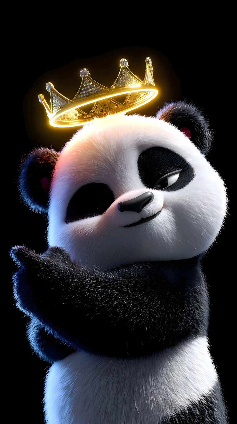 Regal Panda with Crown Dark Wallpaper Phone Background 4K Wing Wallpaper