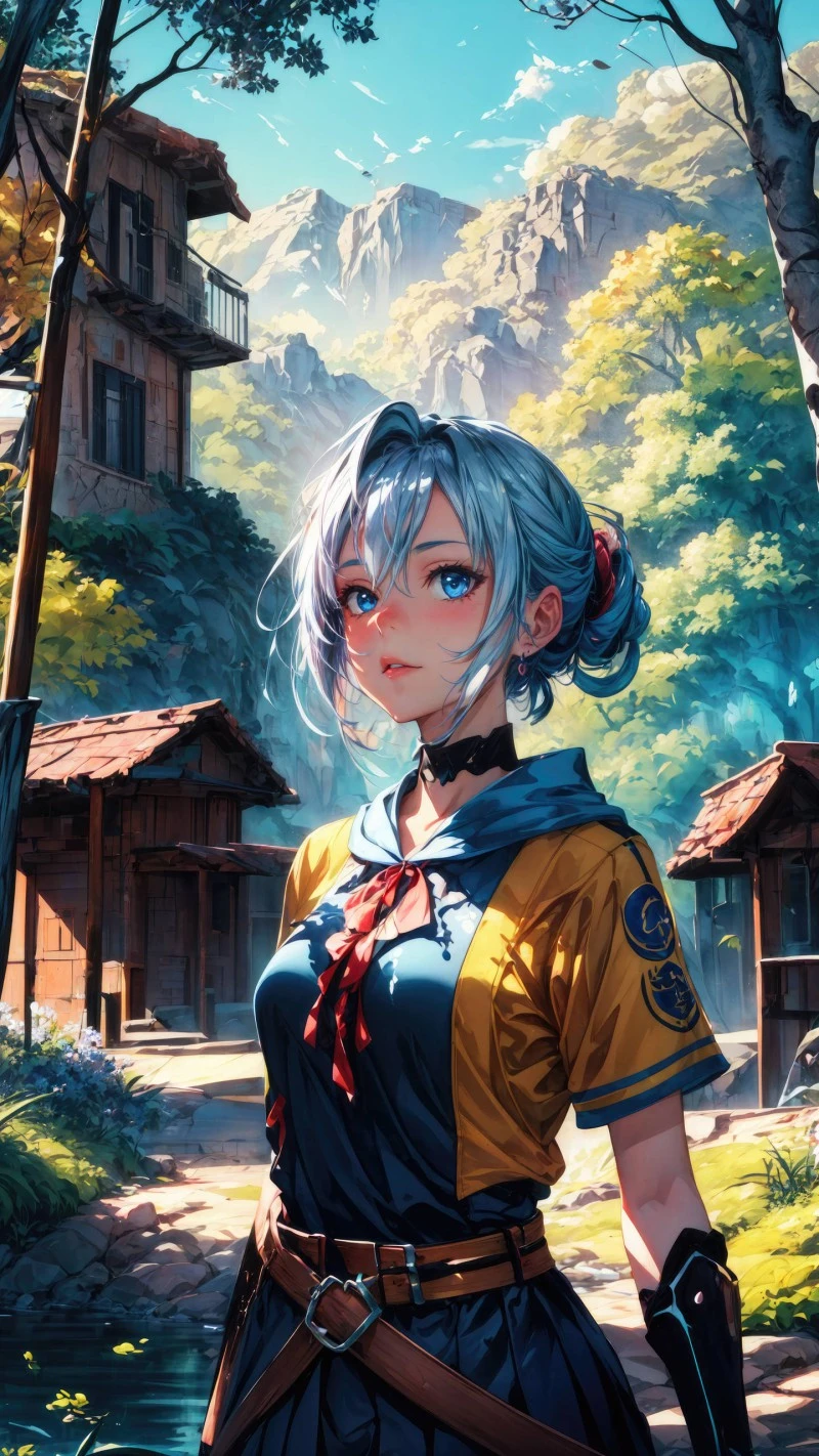 Anime Girl in Village Setting 4K Mobile Wallpaper