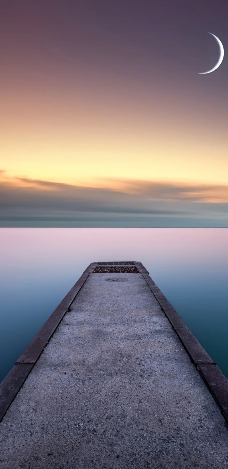 Serene Pier under the Crescent Moon 4K Mobile Wallpaper