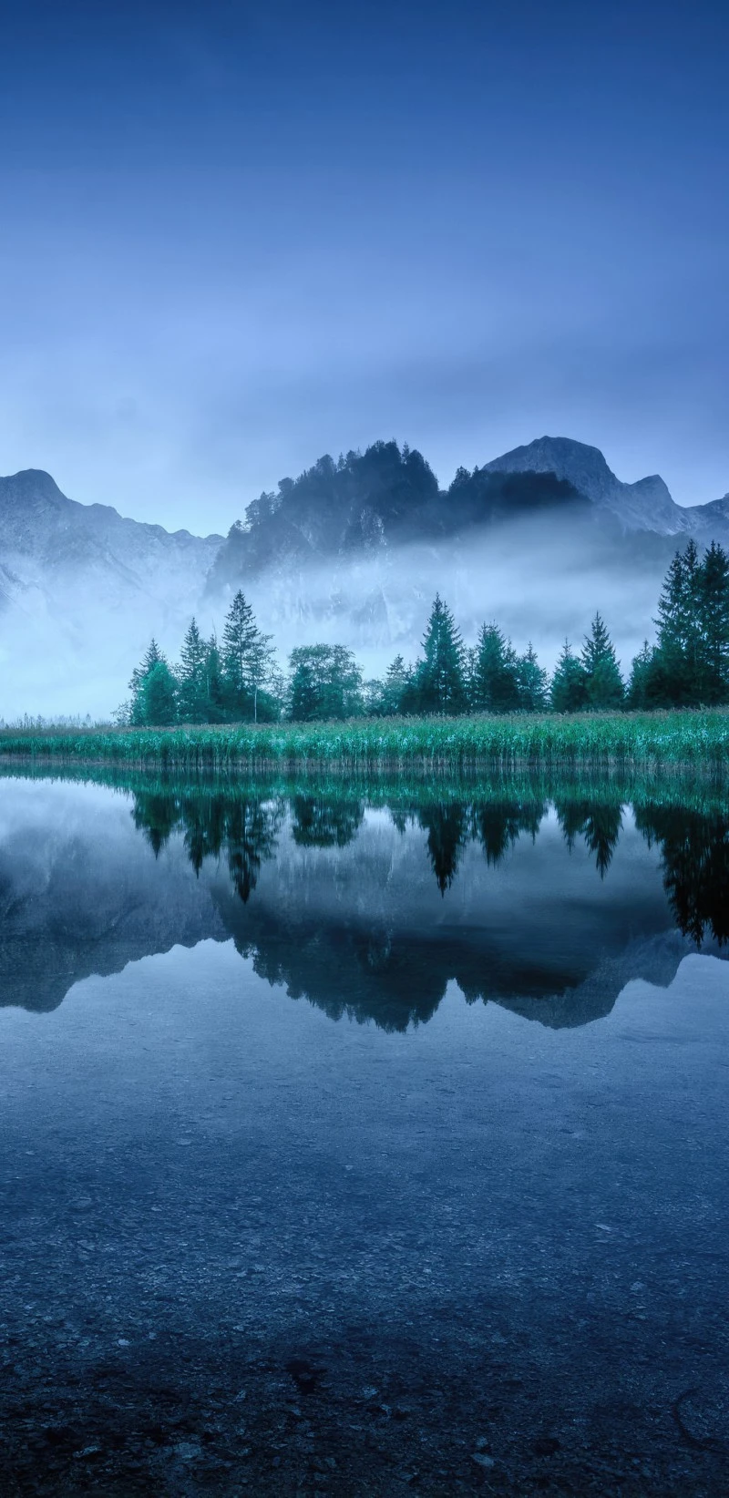 Misty Mountain Lake at Night 4K Mobile Wallpaper