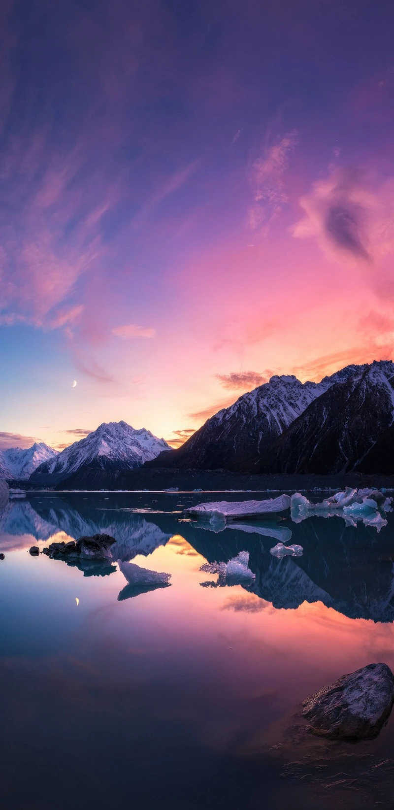 Glacial Lake Sunset Reflection 4K Mobile Wallpaper
