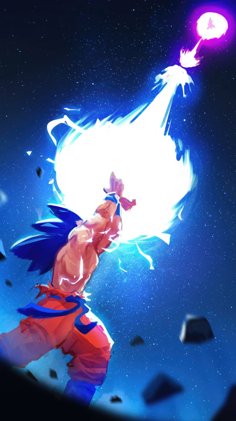 Goku Unleashes the Kamehameha 4K Mobile Wallpaper