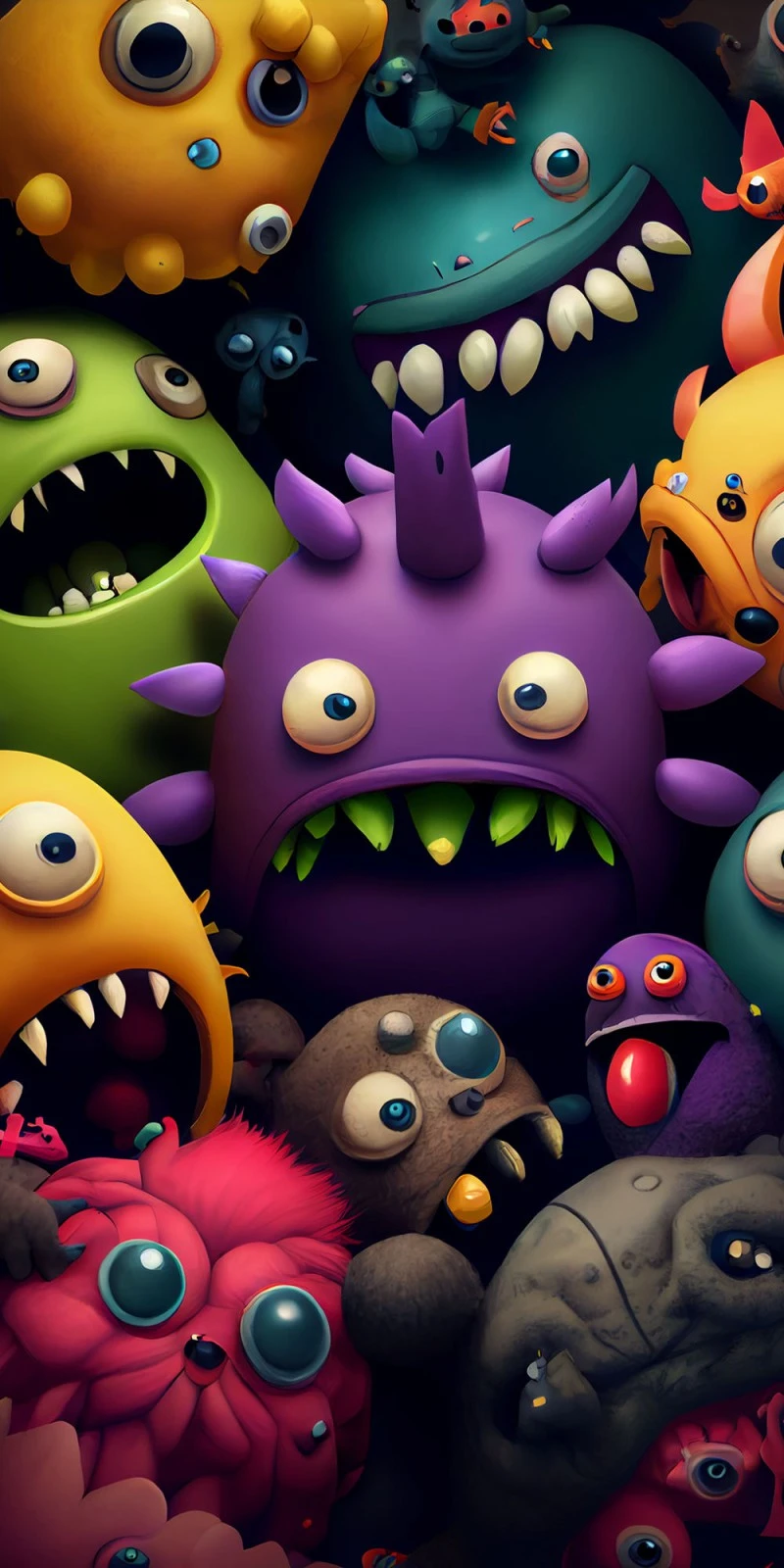 A Colorful Crowd of Cute Monsters 4K Mobile Wallpaper
