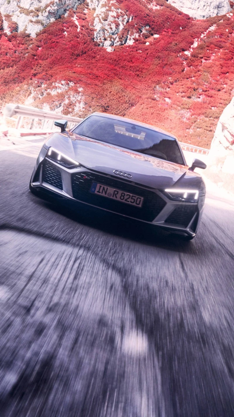 Audi R8 on a Mountain Road 4K Mobile Wallpaper