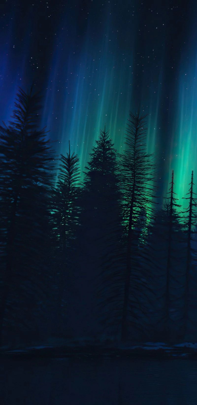 Aurora Borealis Over a Winter Forest 4K Mobile Wallpaper