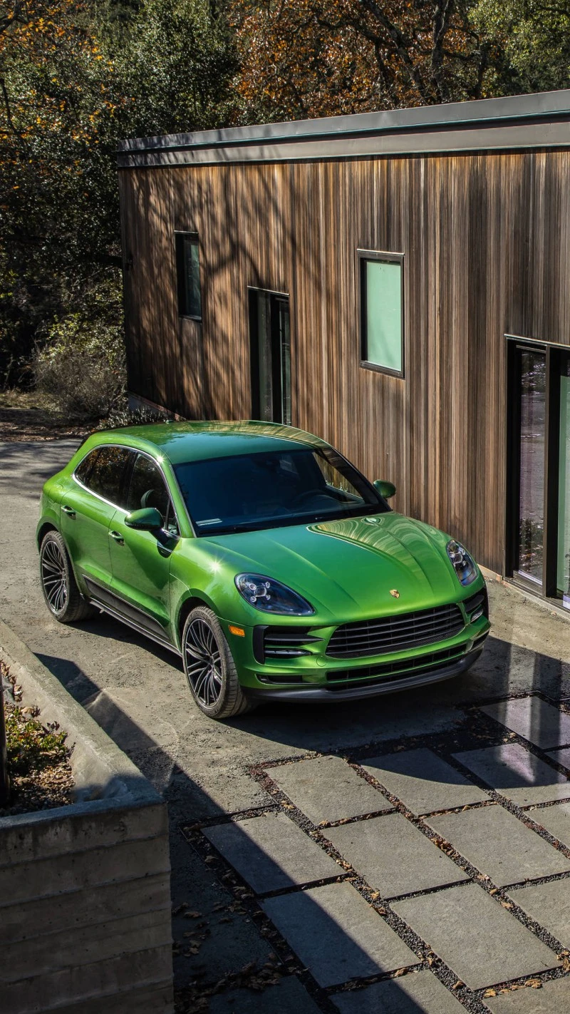 Green Porsche Macan at Modern Home 4K Mobile Wallpaper