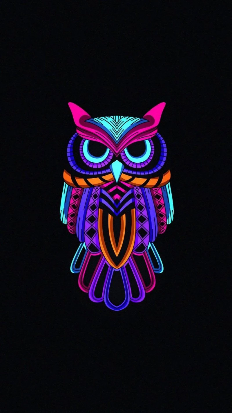 Neon Tribal Owl 4K Mobile Wallpaper