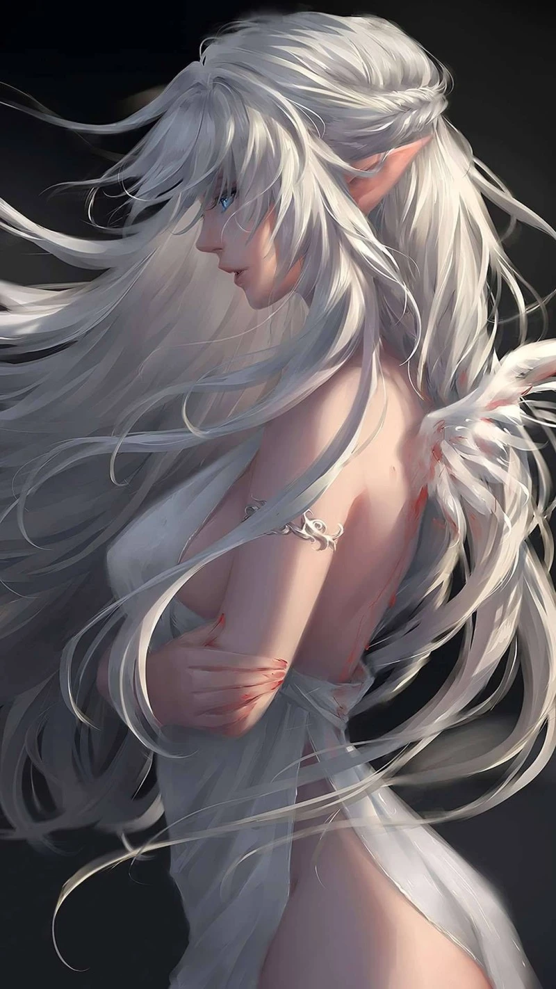 White-Haired Angel 4K Mobile Wallpaper