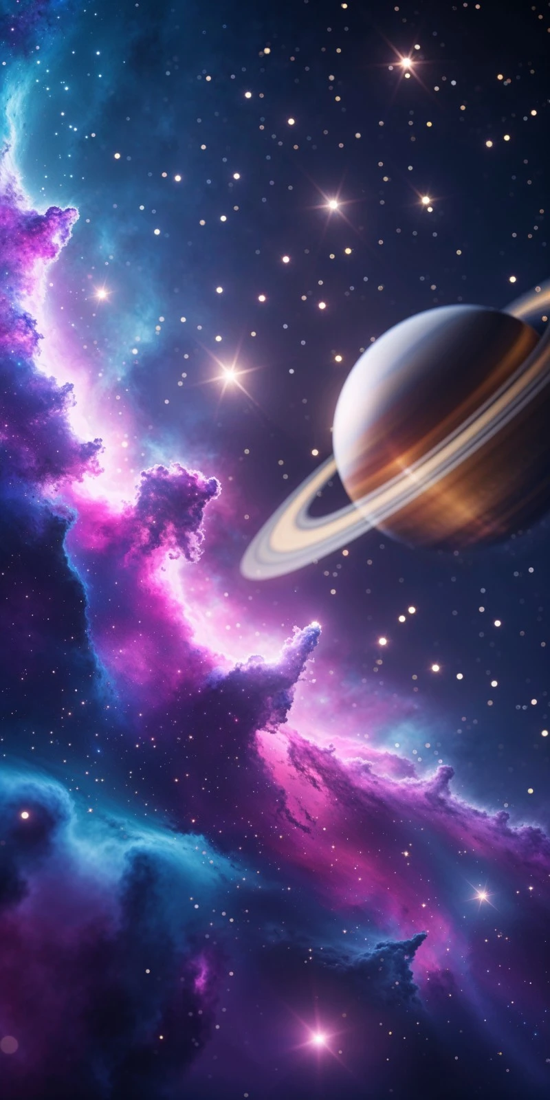 Saturn in a Starry Nebula 4K Mobile Wallpaper