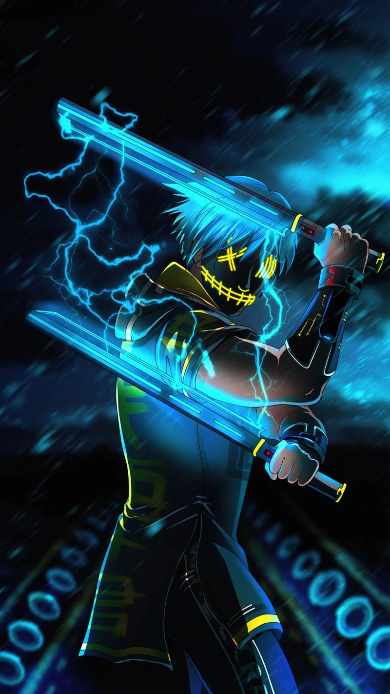 Cyberpunk Anime Swordsman 4K Mobile Wallpaper