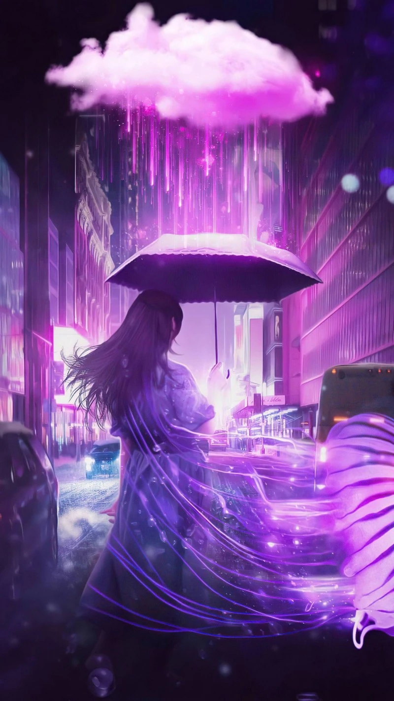 Purple Rain in the City 4K Mobile Wallpaper