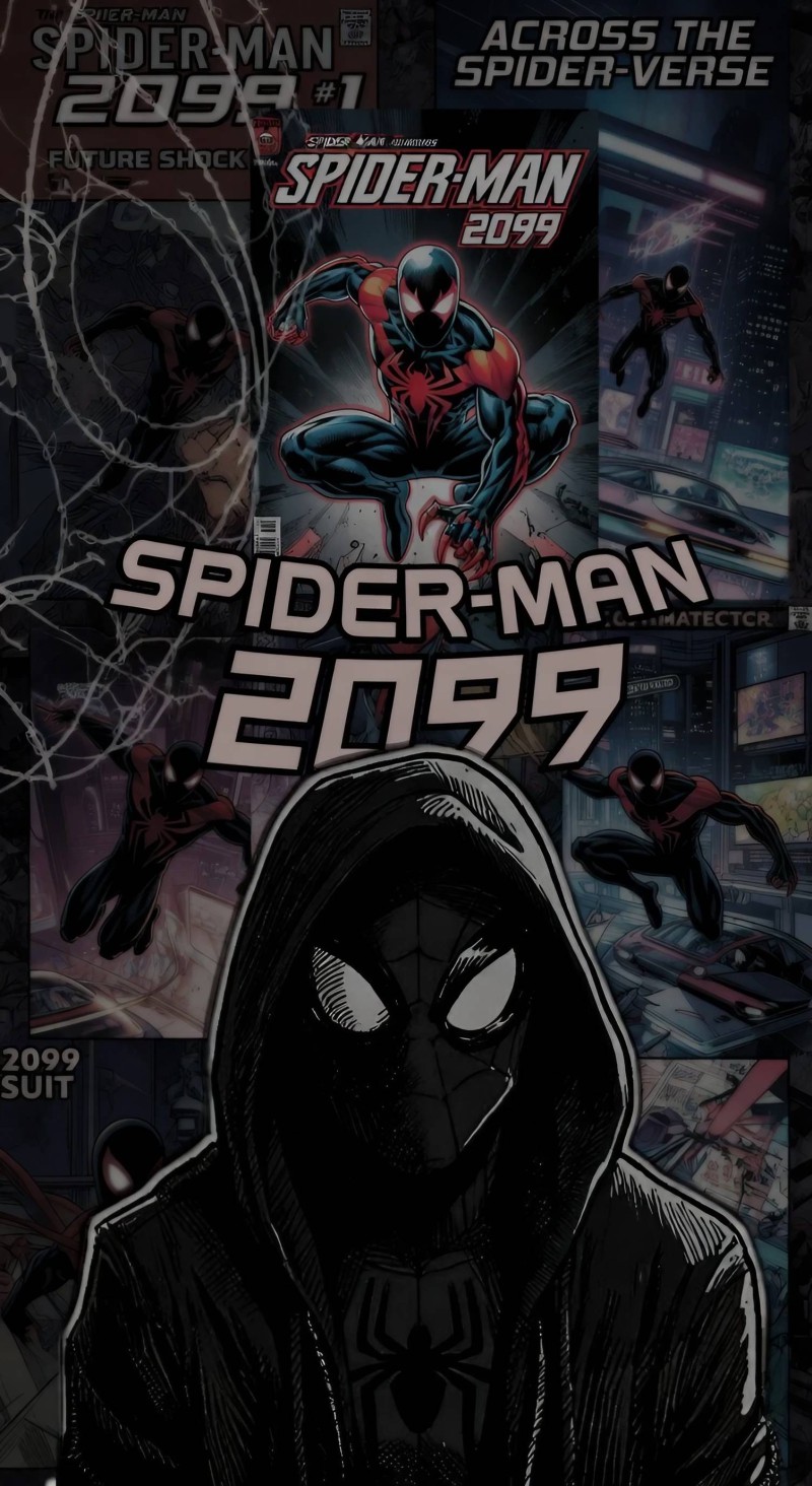 Spider-Man 2099 Across the Spider-Verse Comic Collage 4K Comic Wallpaper