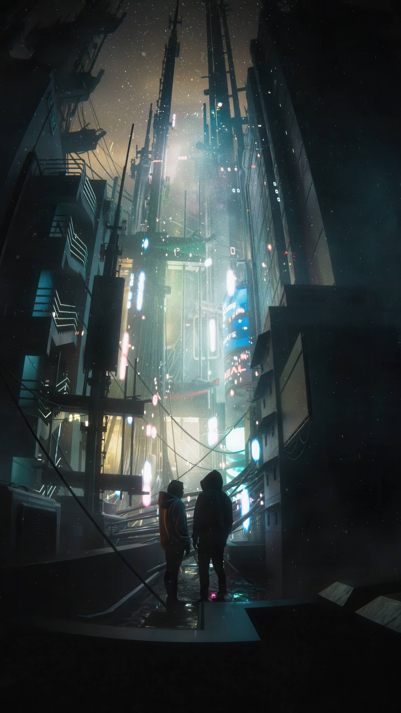 Cyberpunk City Nightscape Duo 4K Arch Wallpaper