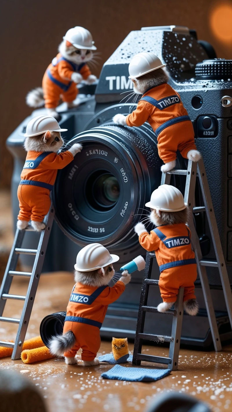 AI-Generated Image: Kittens Repairing a Camera 4K Mobile Wallpaper