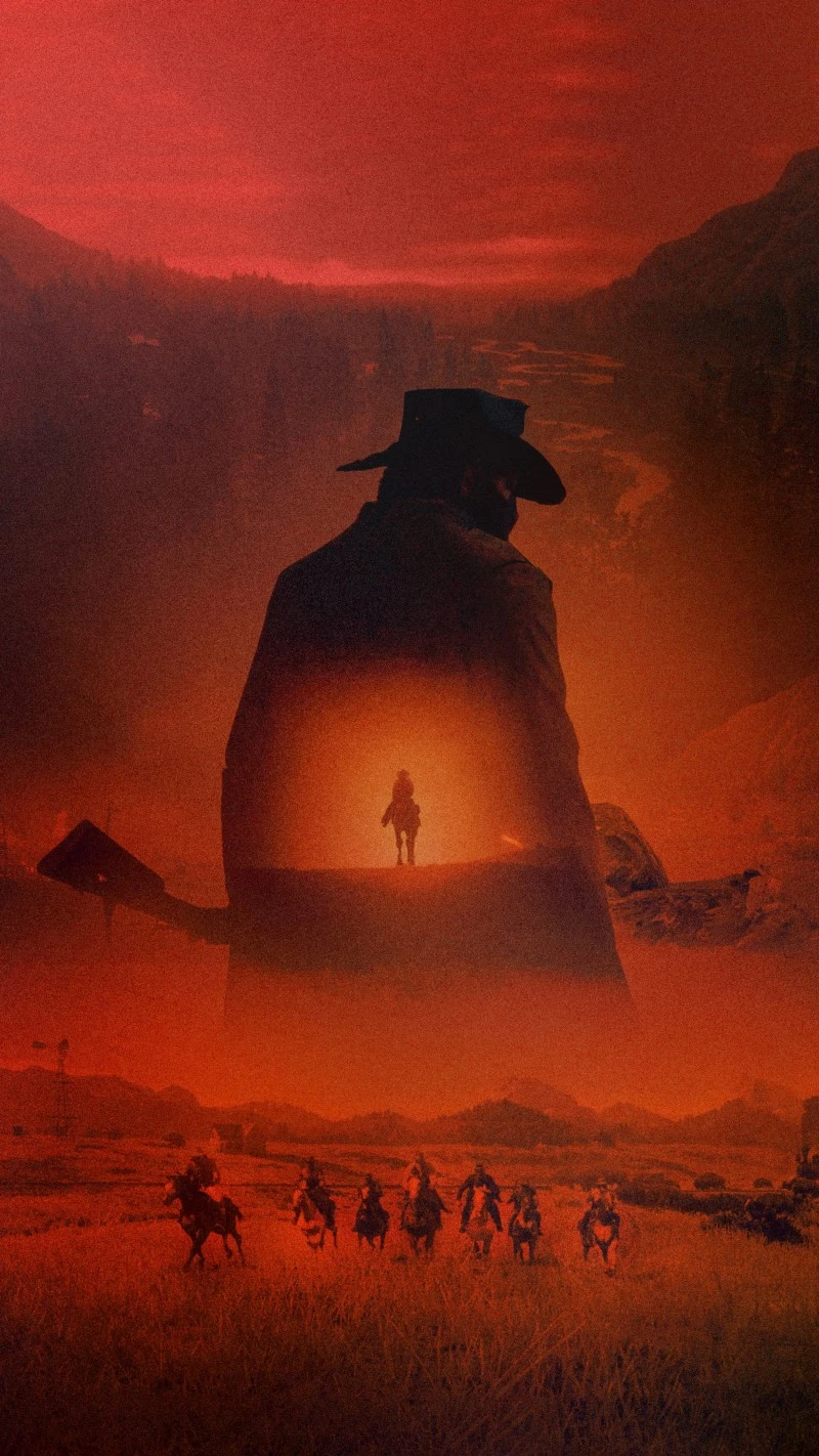 Vibrant Red Western Movie Poster Artwork for Mobile Devices 4K Mobile Wallpaper