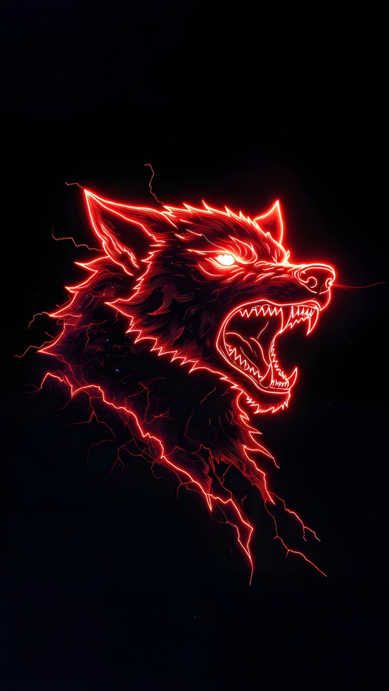 Roaring Red Neon Wolf with Electric Aura 4K Mobile Wallpaper