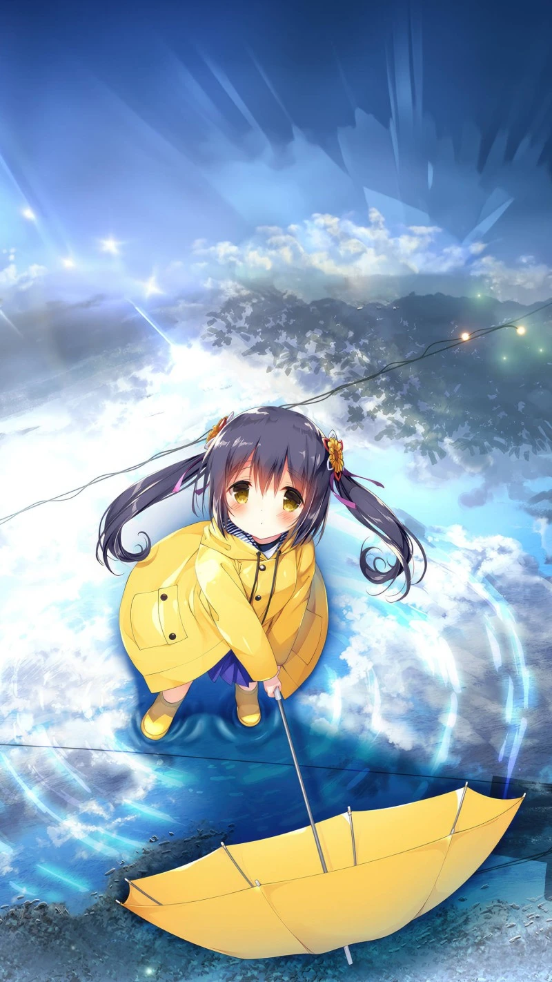 Anime Girl with Yellow Umbrella 4K Mobile Wallpaper