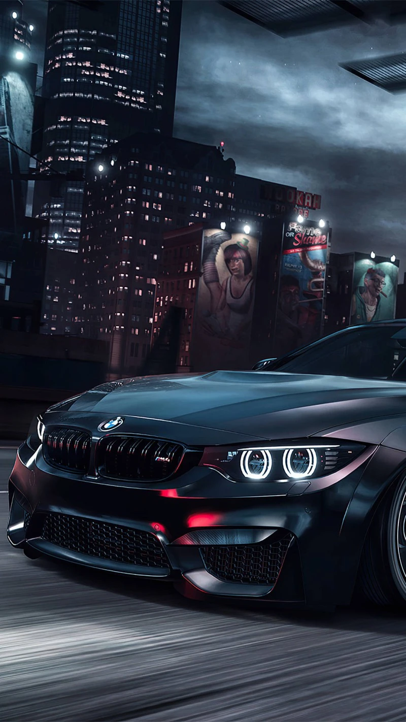 BMW M3 at Night in City 4K Mobile Wallpaper