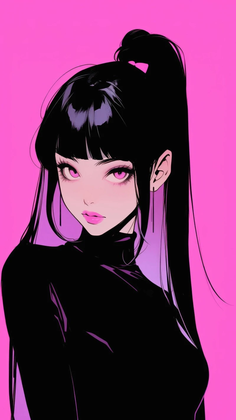 Elegant Anime Girl with Black Hair 4K Mobile Wallpaper