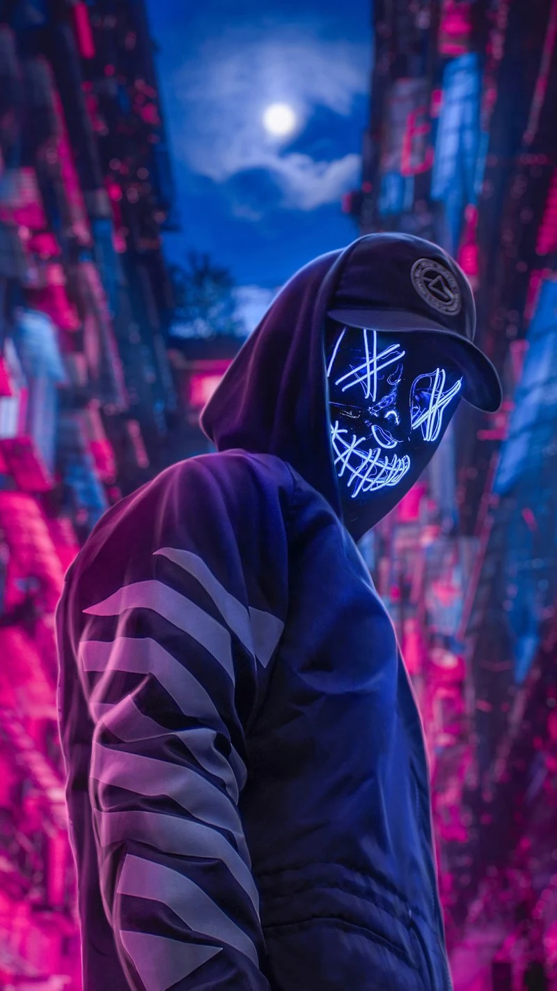 Neon Masked Figure 4K Mobile Wallpaper
