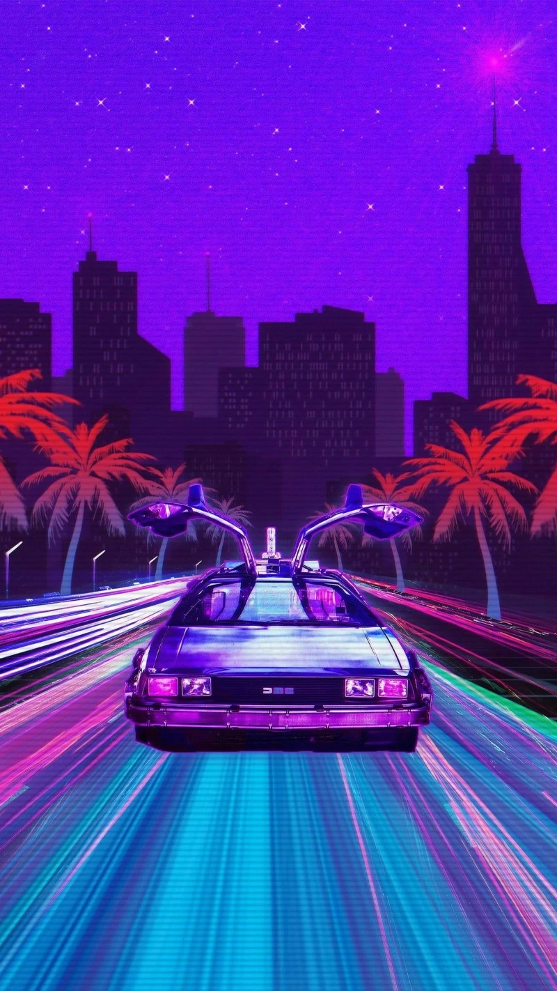 DeLorean Night Drive 4K Mobile Wallpaper