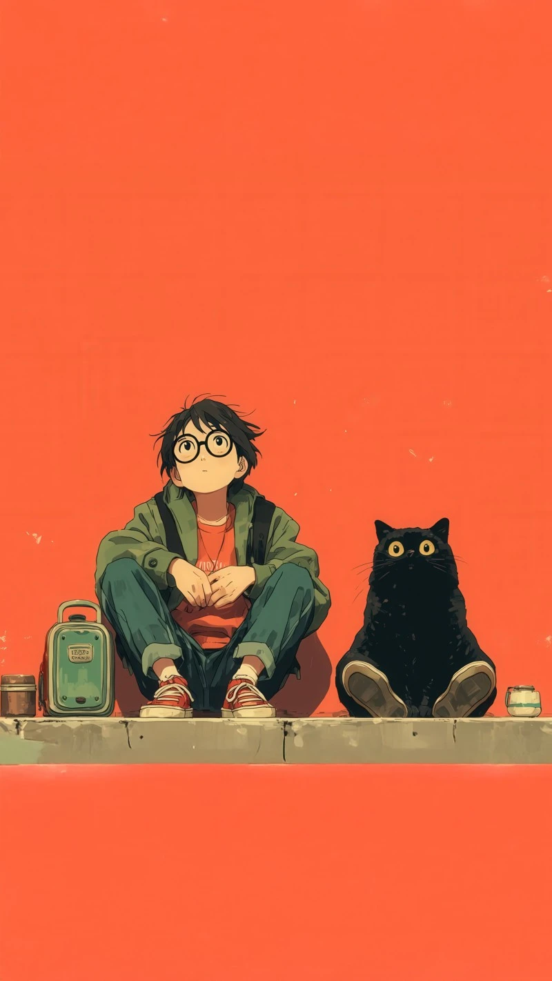 Boy and His Feline Friend 4K Mobile Wallpaper