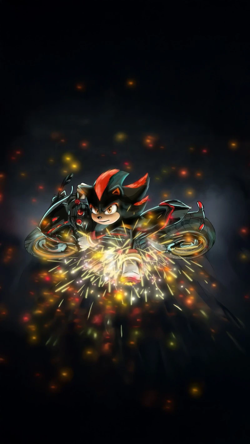 Shadow the Hedgehog on a Motorcycle 4K Mobile Wallpaper
