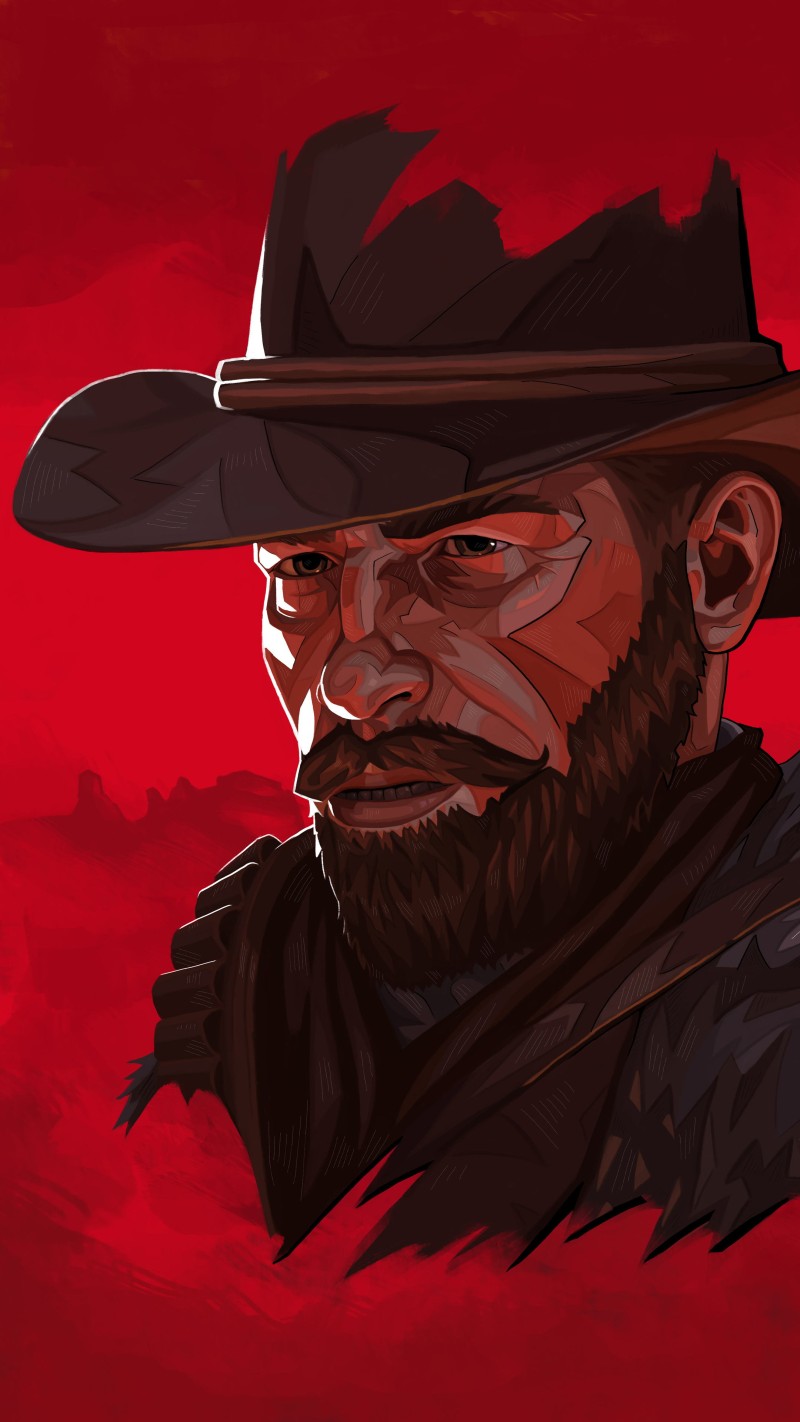Vibrant Red Cowboy Portrait Illustration for Mobile Wallpaper 4K Mobile Wallpaper