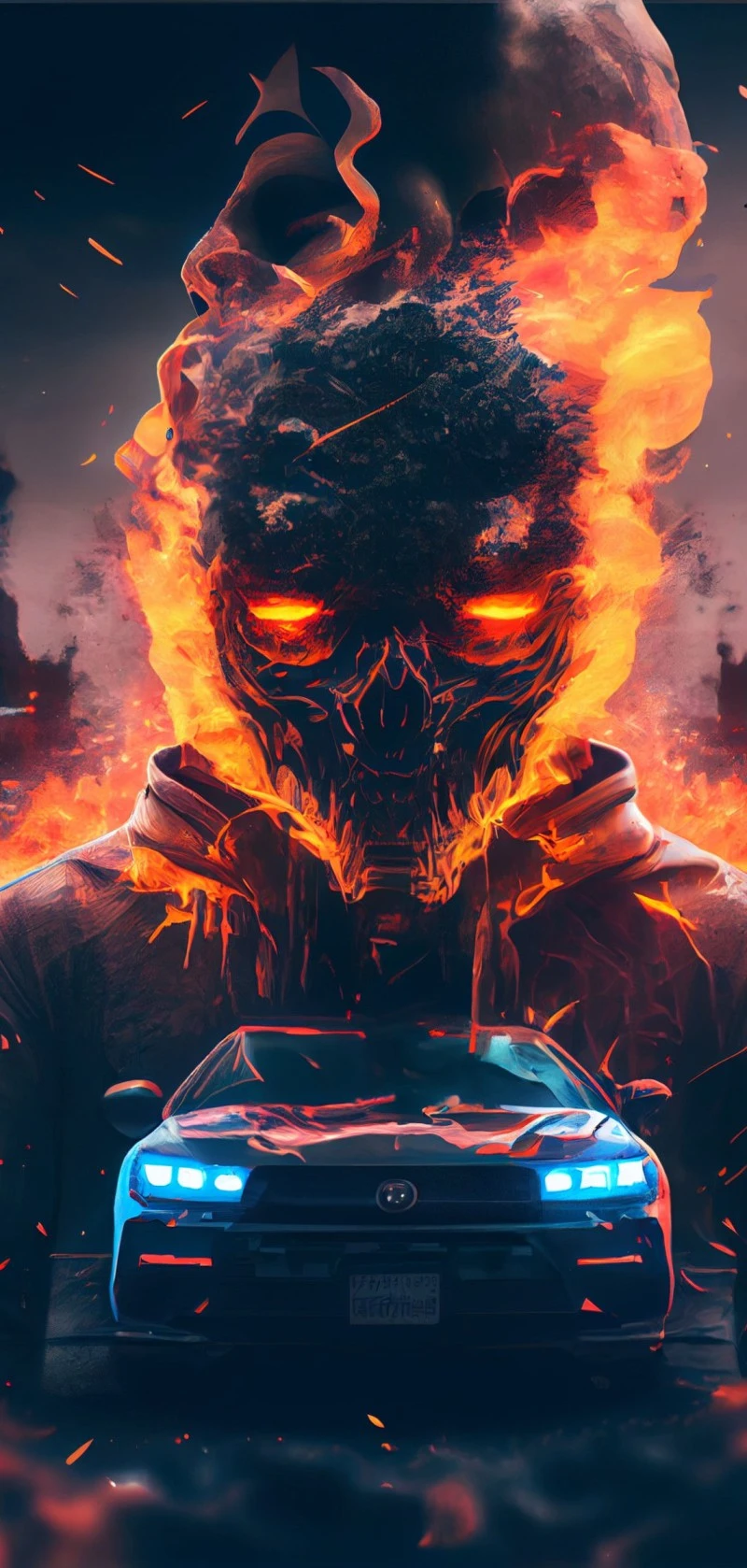 Burning Skull Racer 4K Mobile Wallpaper