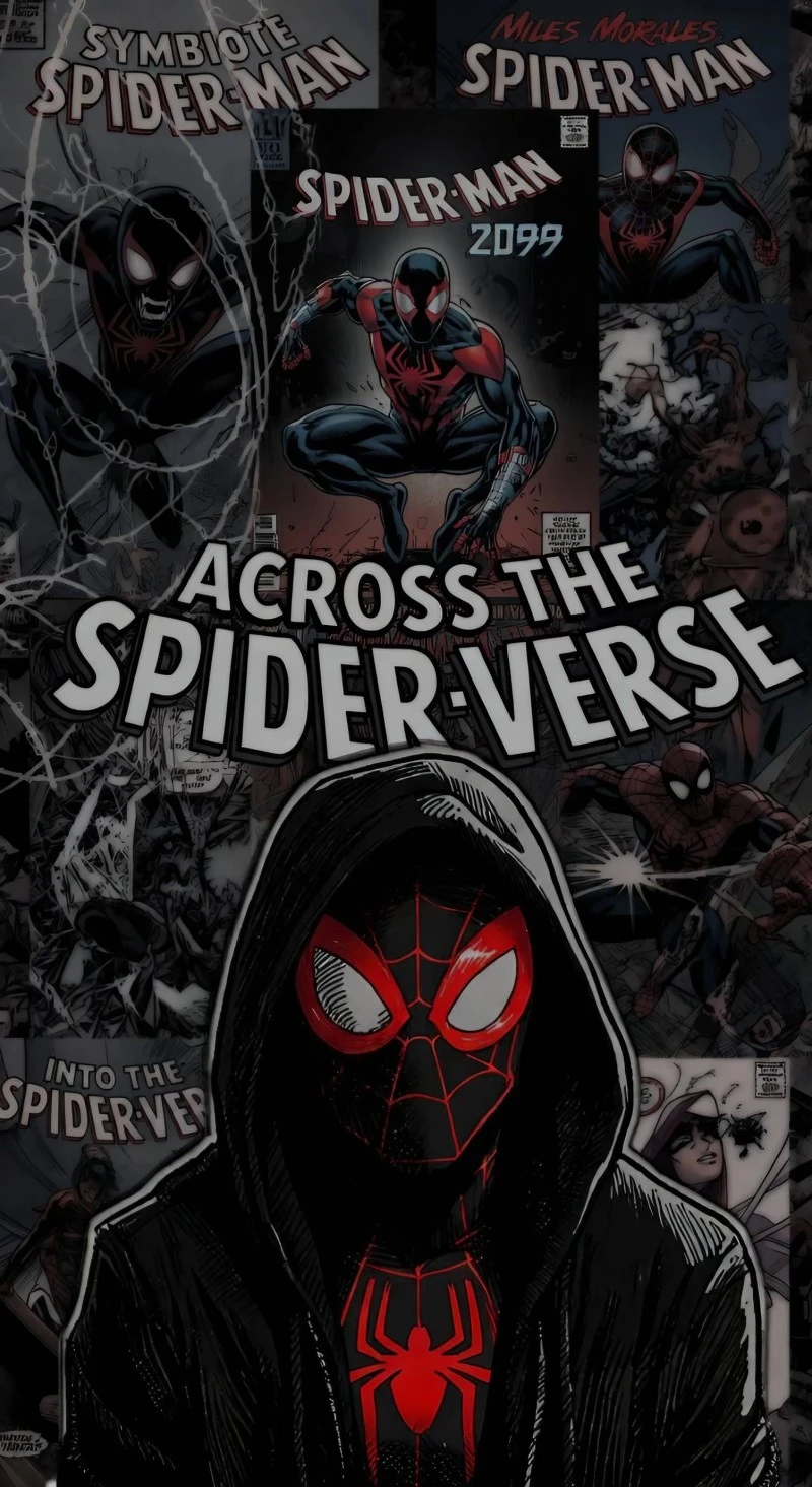 Miles Morales Symbiote Spider-Verse Comic Collage Wallpaper 4K Mobile Wallpaper