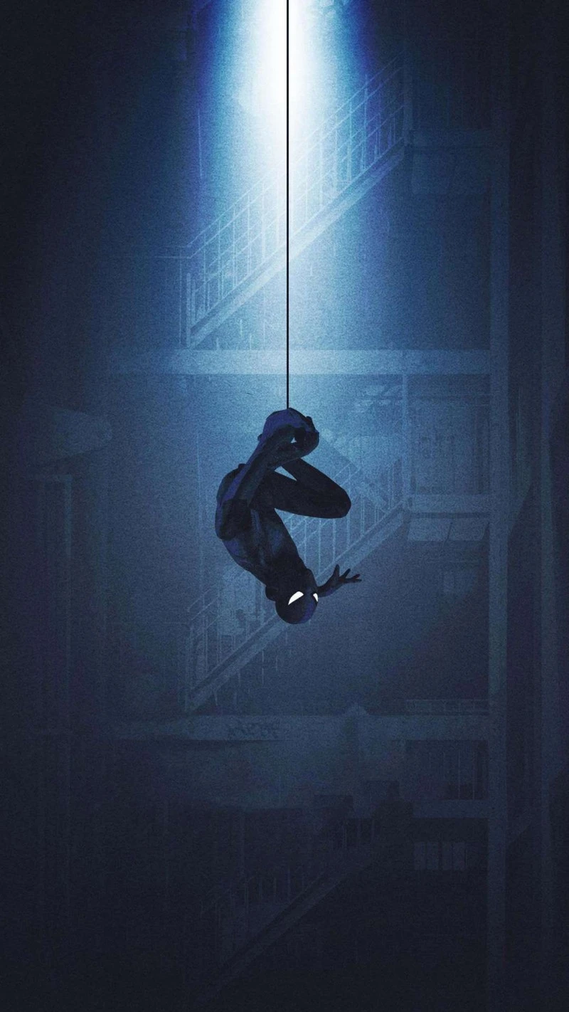 Spider-Man Hanging in the Dark 4K Mobile Wallpaper