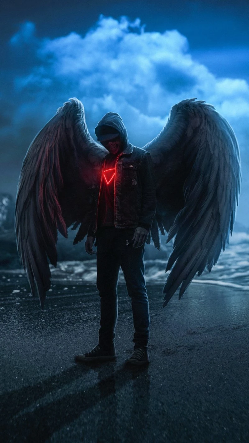 Angel with Black Wings 4K Mobile Wallpaper
