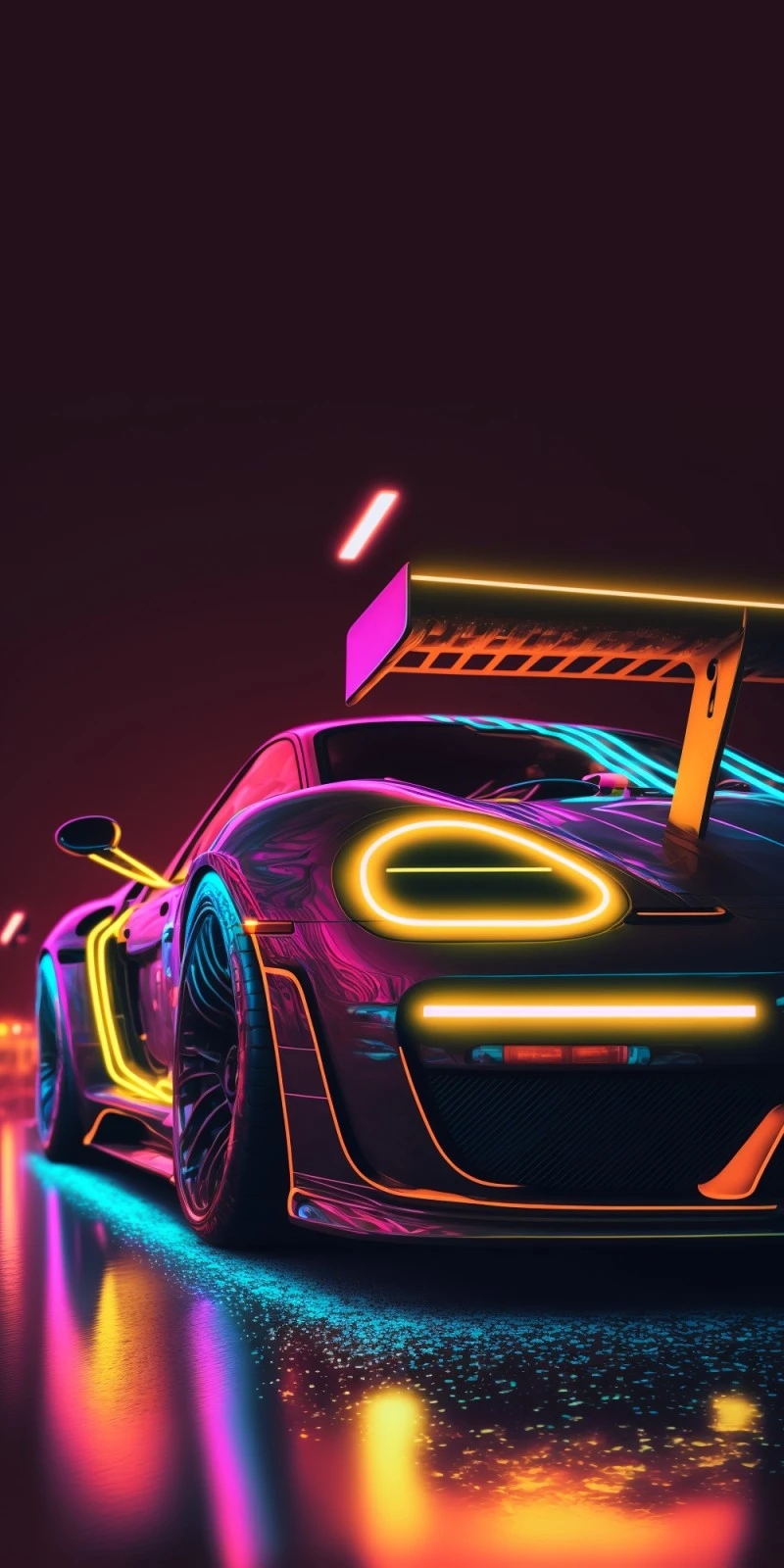 Neon Porsche: Cyberpunk Dreams 4K Mobile Wallpaper