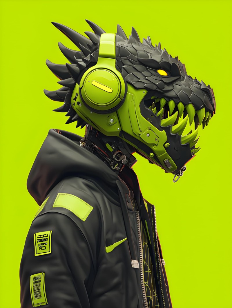 Neon Green Cyberpunk Monster Head in Black Jacket Futuristic 4K Ant Wallpaper
