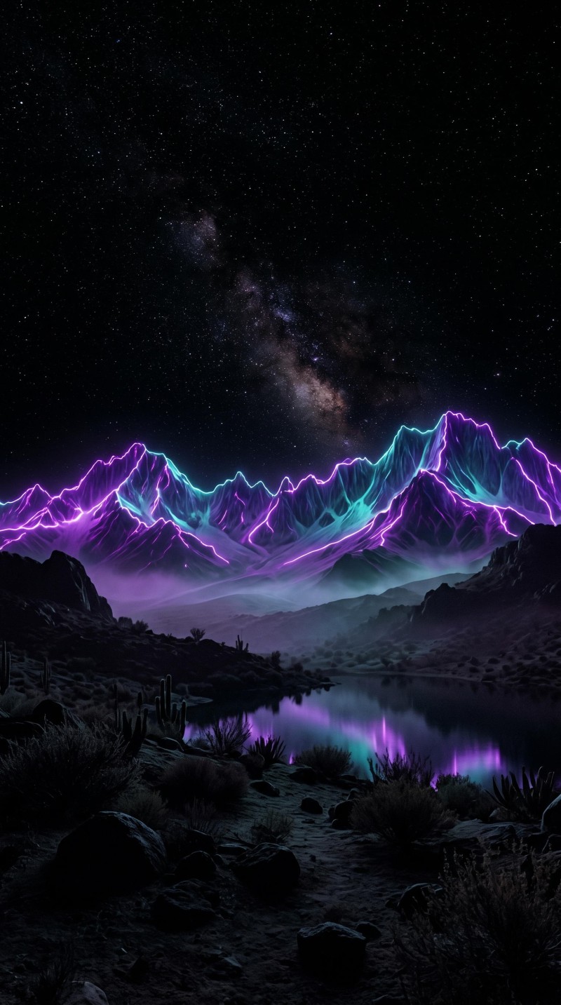 Glowing Purple and Blue Mountain Range Phone Lock Screen 4K Wing Wallpaper