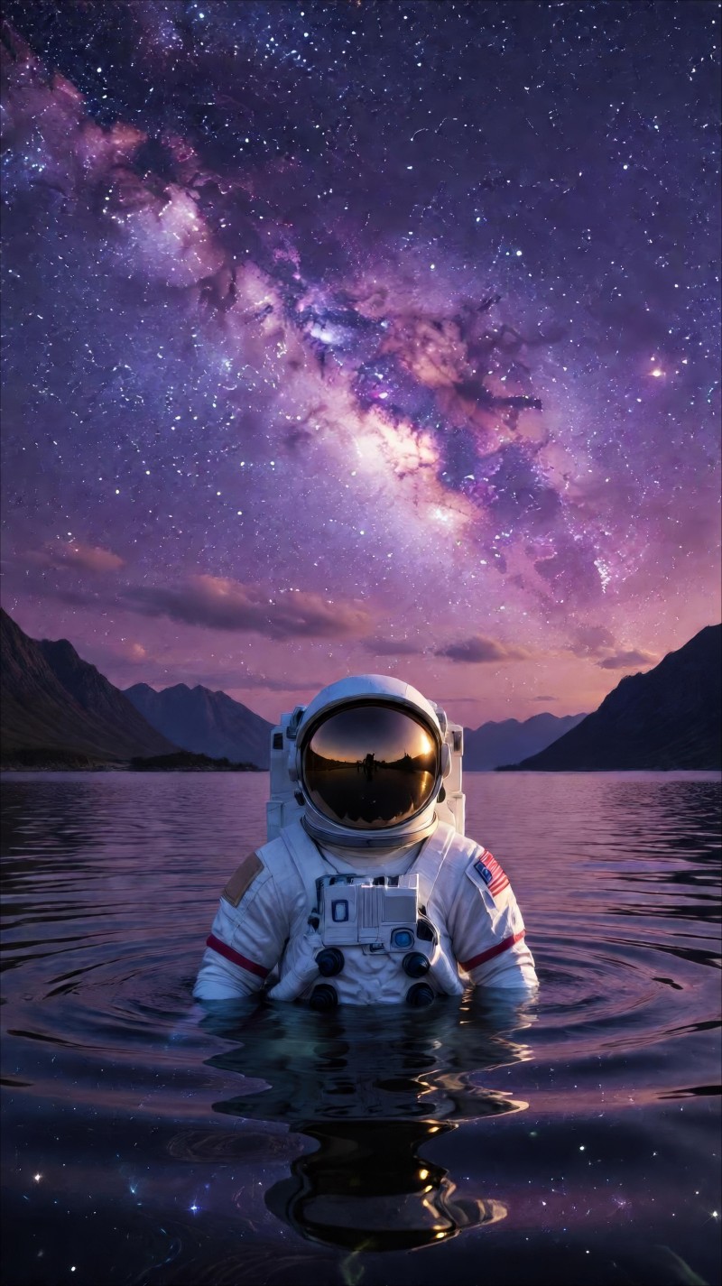 Serene Purple Galaxy Astronaut Wallpaper for Phones 4K X Wallpaper