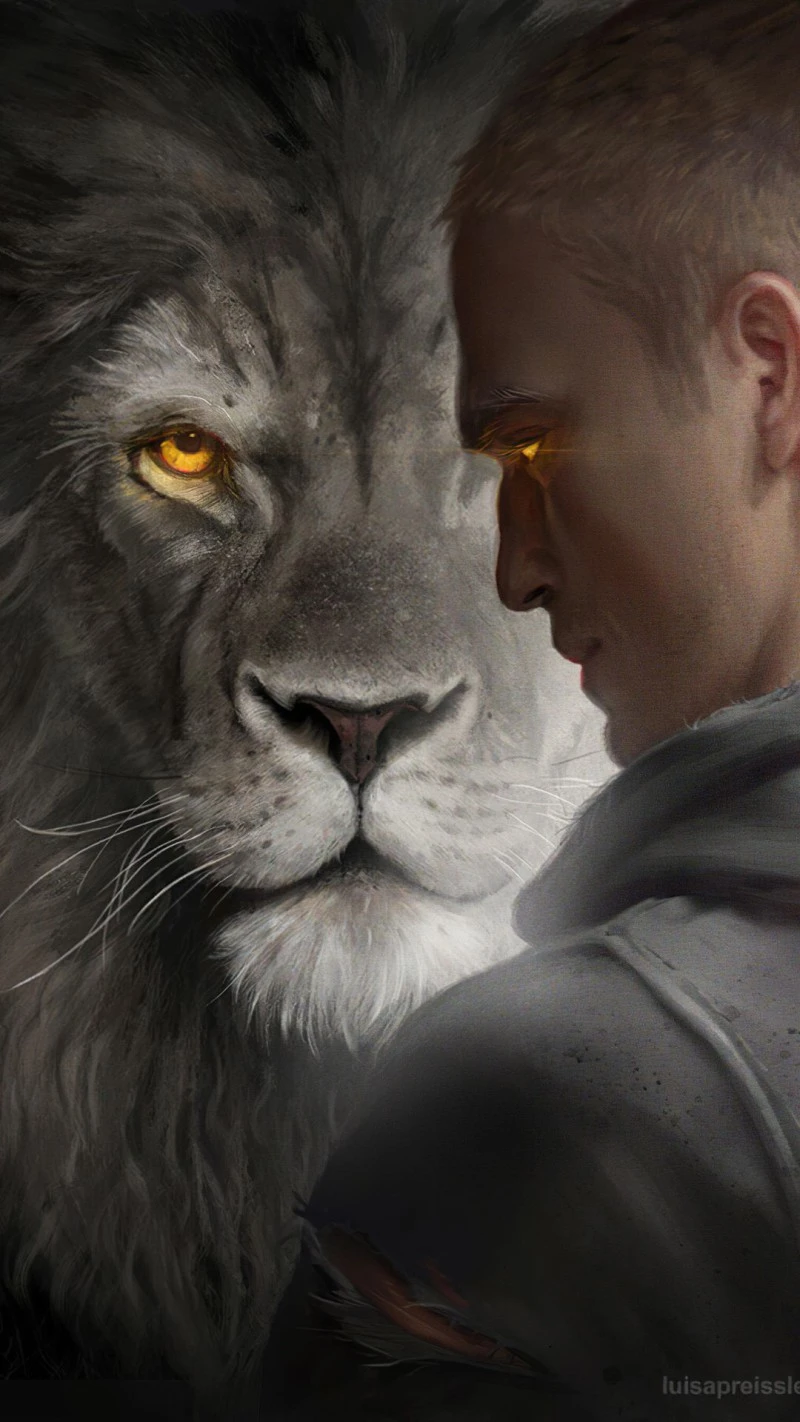Lion and Man 4K Mobile Wallpaper
