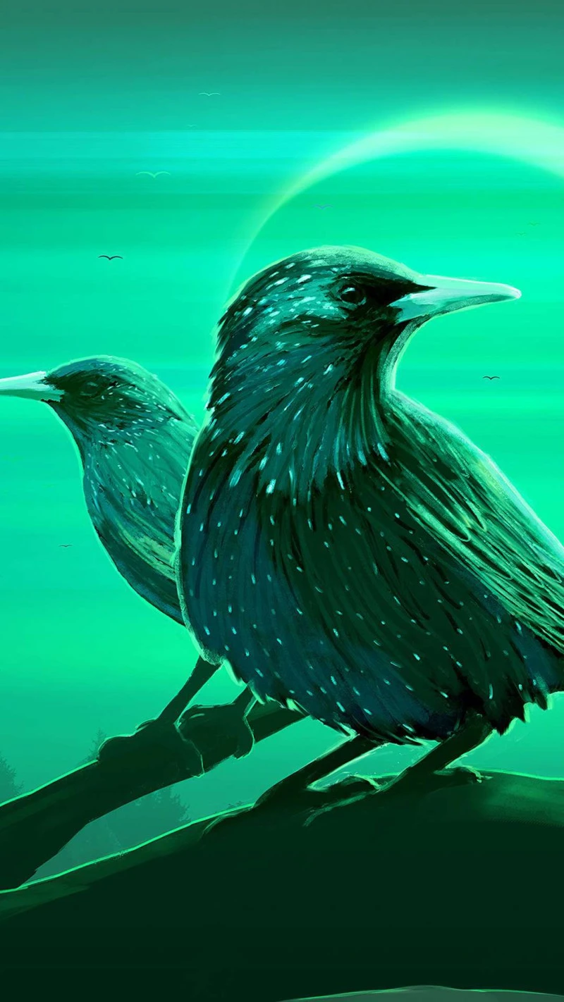Emerald Starlings 4K Mobile Wallpaper