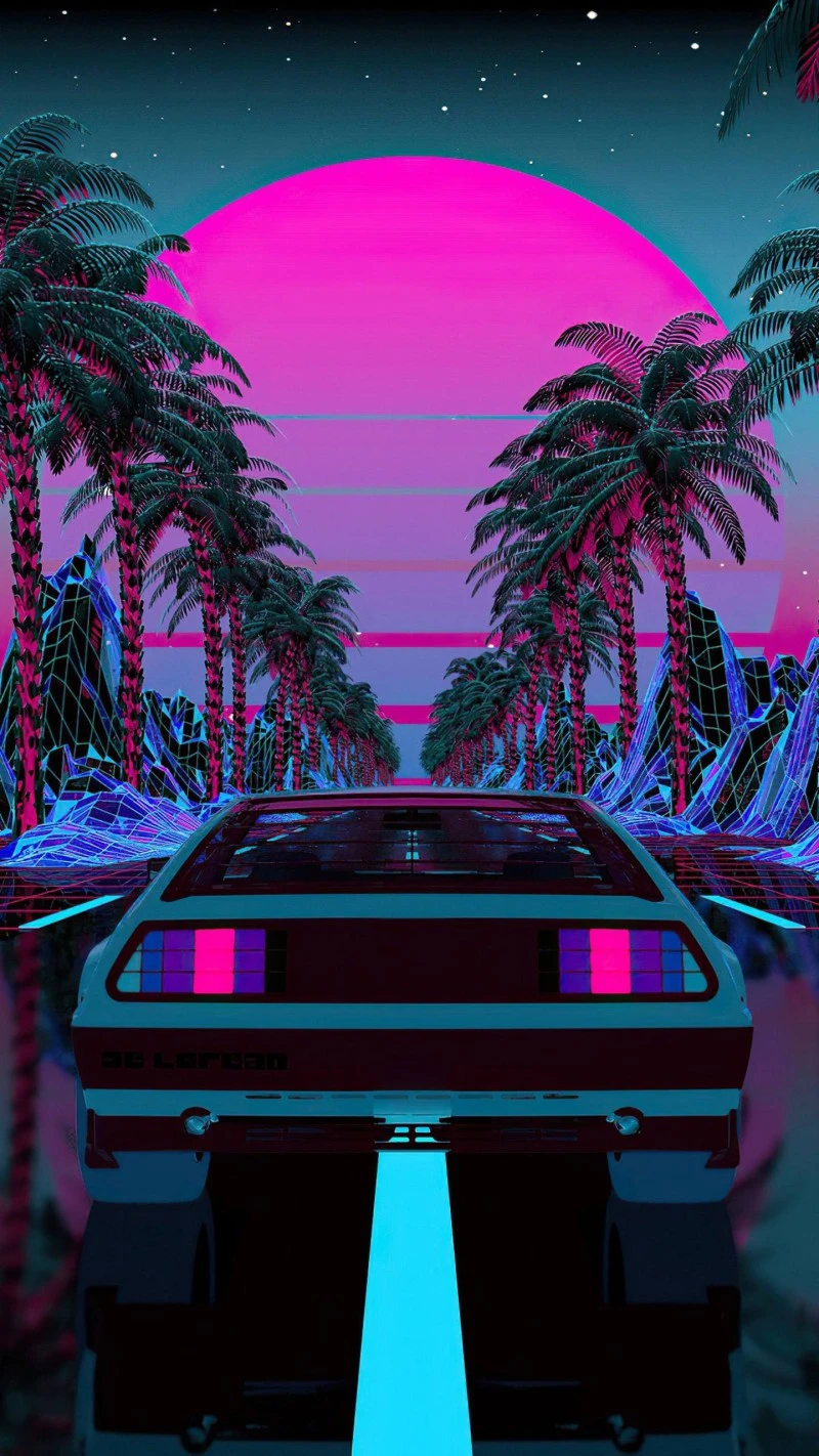 Tropical Synthwave Escape 4K Mobile Wallpaper