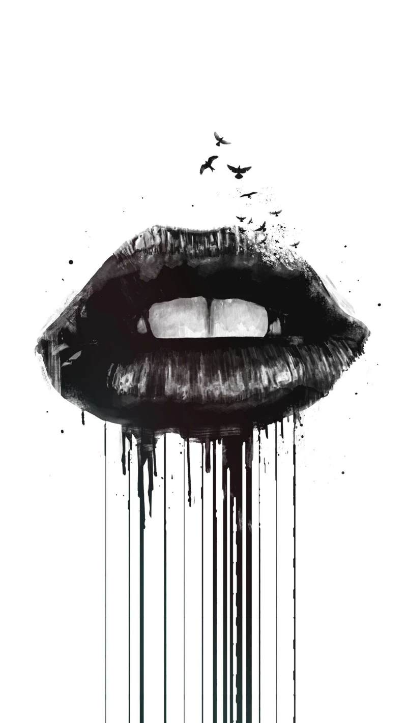 Melting Lips with Birds 4K Mobile Wallpaper