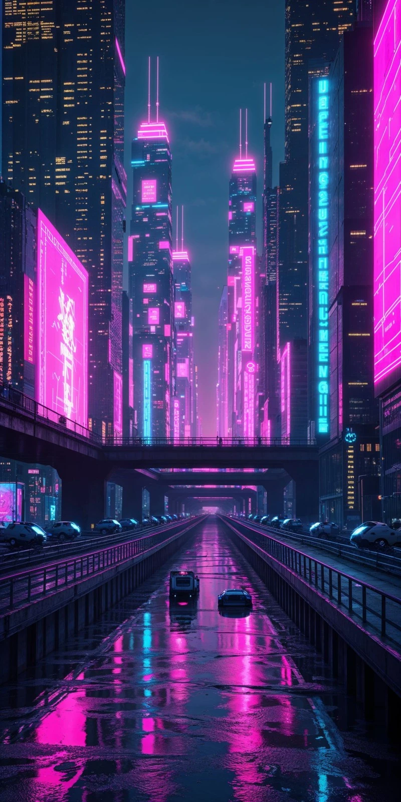 Neon-lit Cyberpunk Cityscape 4K Mobile Wallpaper