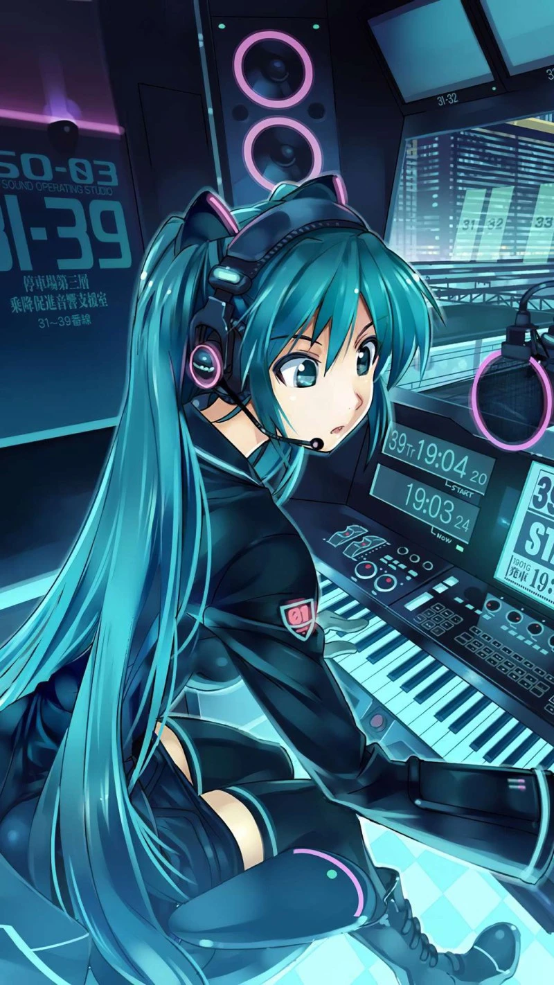 Hatsune Miku in Music Studio 4K Mobile Wallpaper